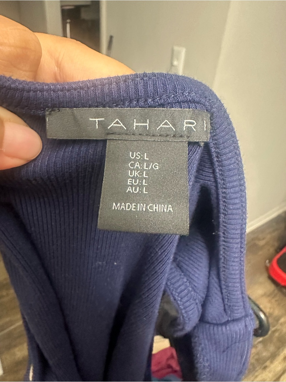 Tahari Navy Ribbed Crewneck Sweater